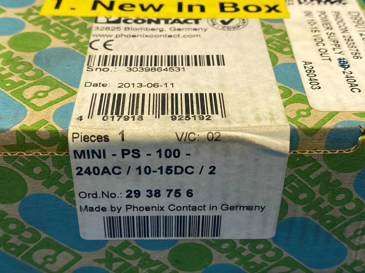 Phoenix Contact MINI-PS-100-240AC/10-15DC/2 (Ord no, 2938756) 240V Power Supply Unit