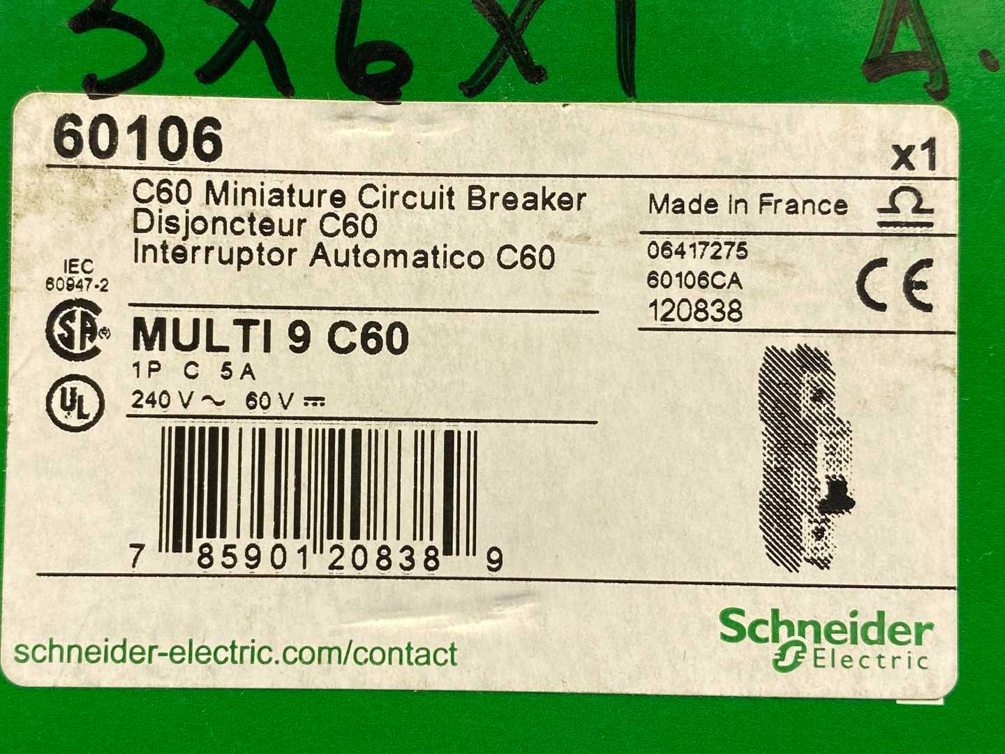 Schneider Electric 60106 C60 MINIATURE CIRCUIT BREAKER MILTI 9 C60