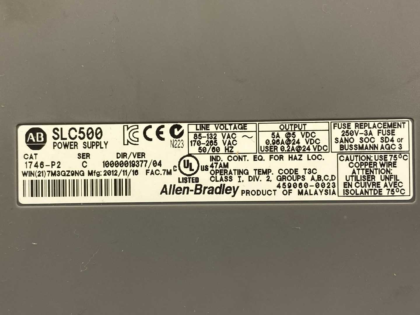 Allen-Bradley 1746-P2, SLC 500 Power Supply, Series C