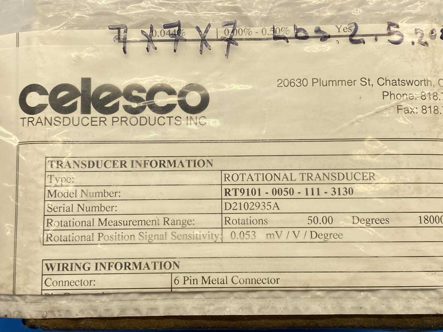 Celesco RT9101-0050-111-3130, Potentiometric Output Rotational Transducer
