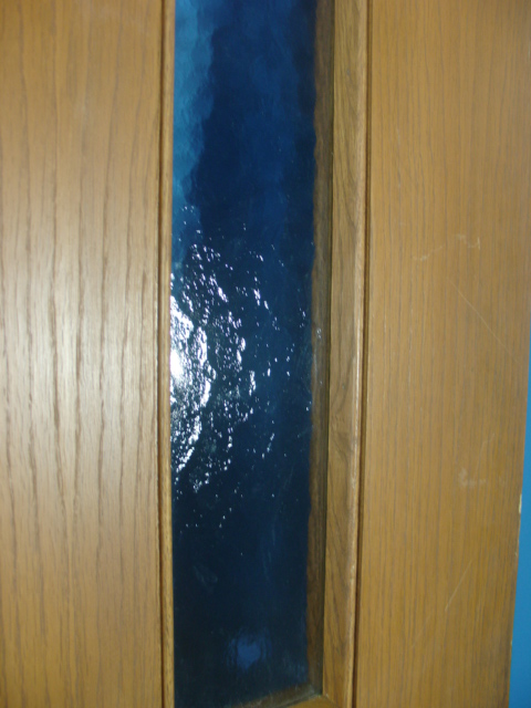 SOLID WOOD DOOR W/DISTORTED GLASS WINDOW 36"x 83"
