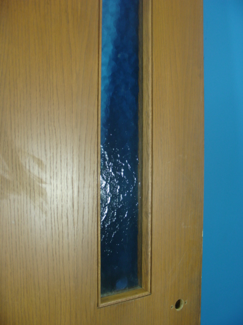 SOLID WOOD DOOR W/DISTORTED GLASS WINDOW 36"x 83"