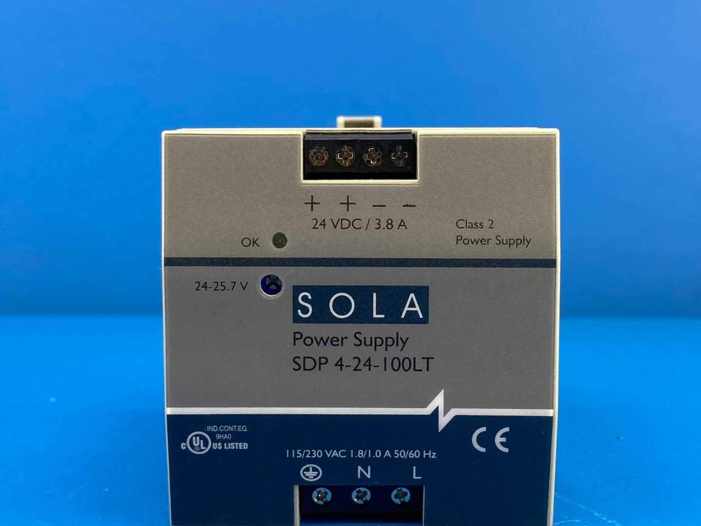 Sola/Hevi-Duty SDP4-24-100LT AC/DC DIN Rail Power Supply 115/230VAC 24VDC 3.8A Output Current