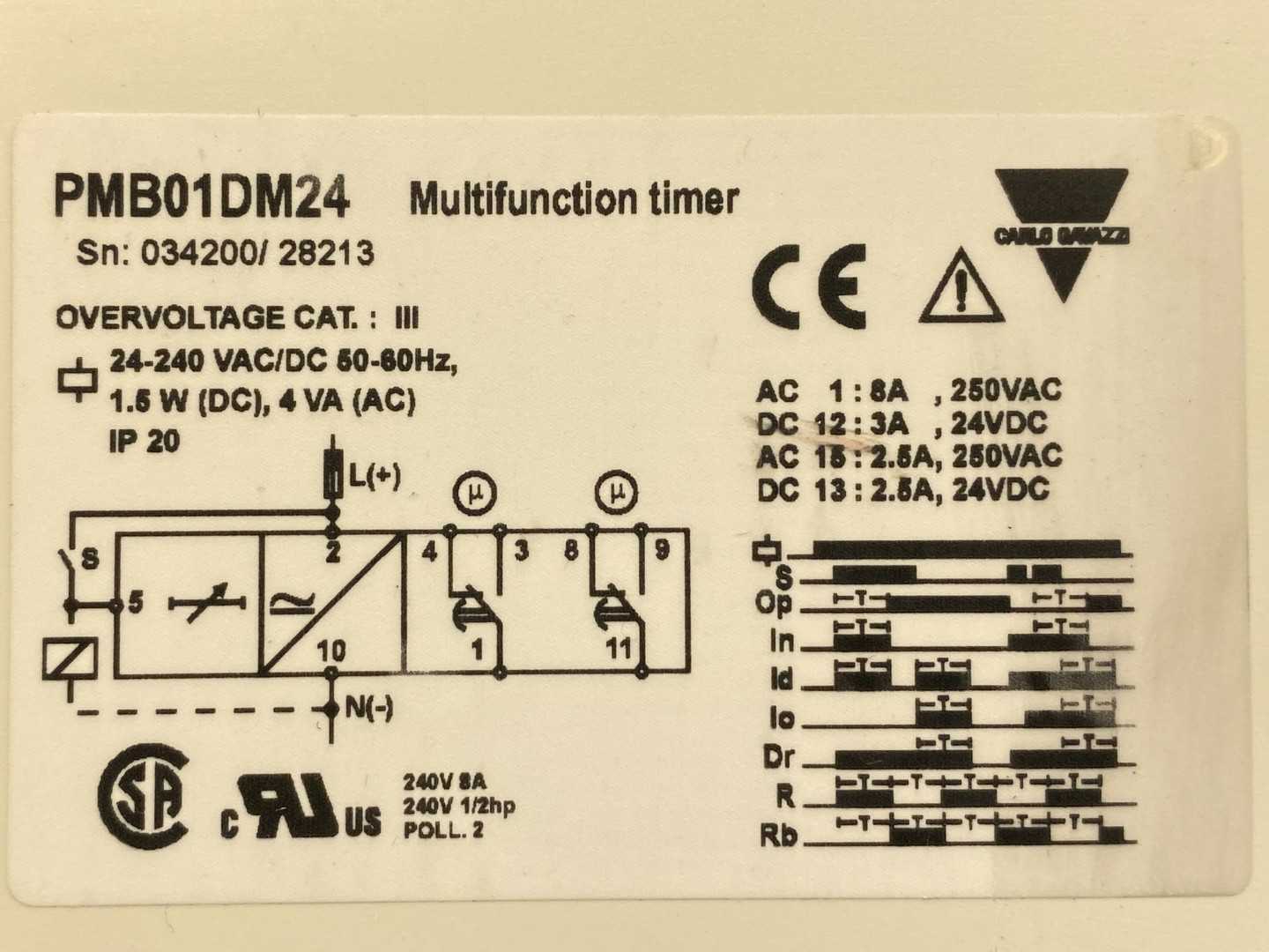 Carlo Gavazzi PMB01DM24, Multifunction Timer 240V 8A