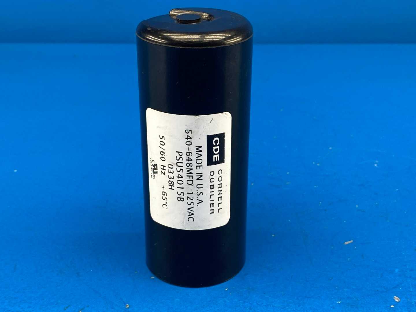 CDE 540-648MFD, 125VAC, OSU54015B, Capacitor, 0338HCDE, 540-648 MFD range