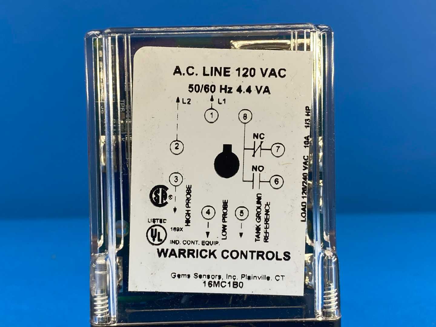 Warrick Controls 16MC1B0 Liquid Level Control Relay 26K Ohms 16M W/ 8 PIN DIN MT SOCKET 120V
