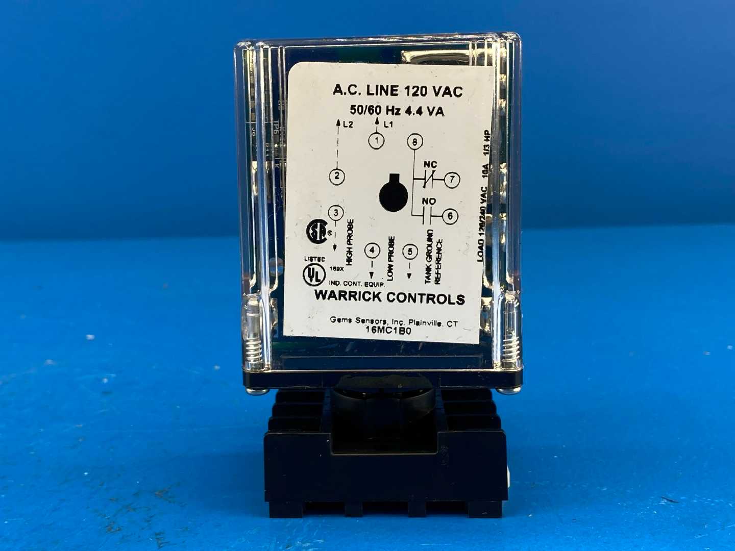 Warrick Controls 16MC1B0 Liquid Level Control Relay 26K Ohms 16M W/ 8 PIN DIN MT SOCKET 120V