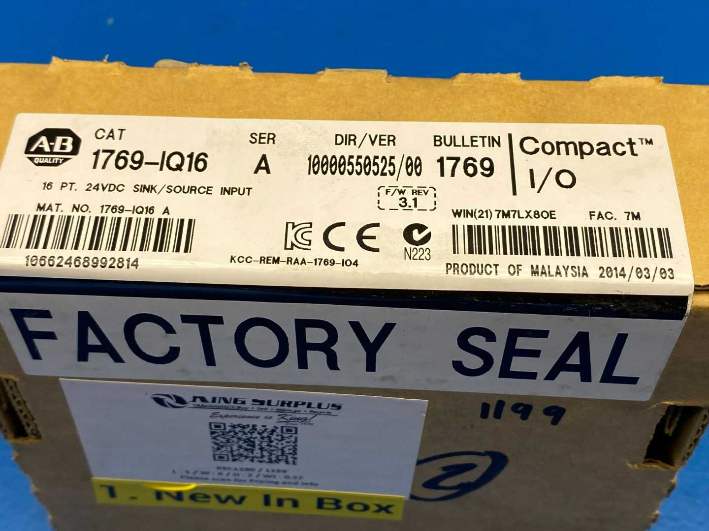 Allen-Bradley 1769-IQ16 SER A CompactLogix PLC 16 PT 24VDC Sink/Source Input Module DIR/VER 10000550525/00