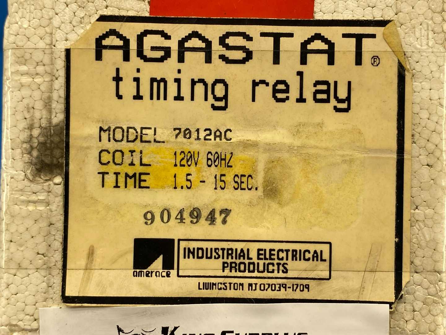 AGASTAT 7012AC Timing Relay 1.5-15 Sec 120V 60Hz