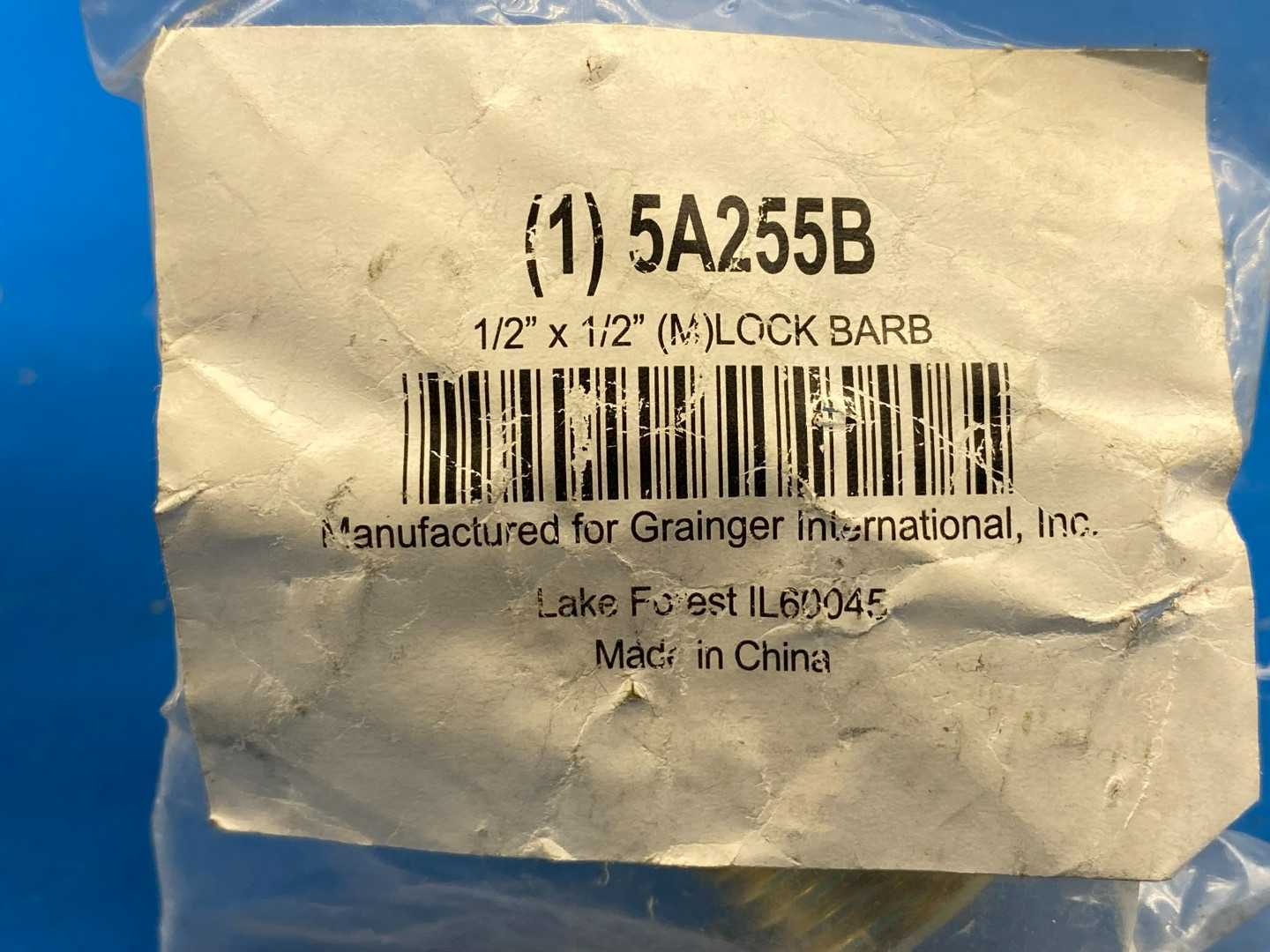 Grainger (1)5A255B, (M)Lock Barb 1/2" x 1/2"