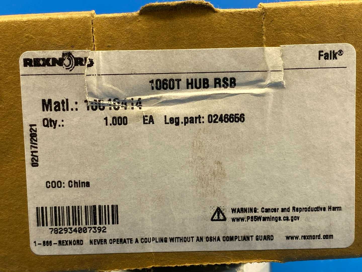 Rexnord 1060T HUB RSB 3" HUB Barrel O.D. 2.5" Bore Length, Steel, T10:T20 Series Grid Coupling