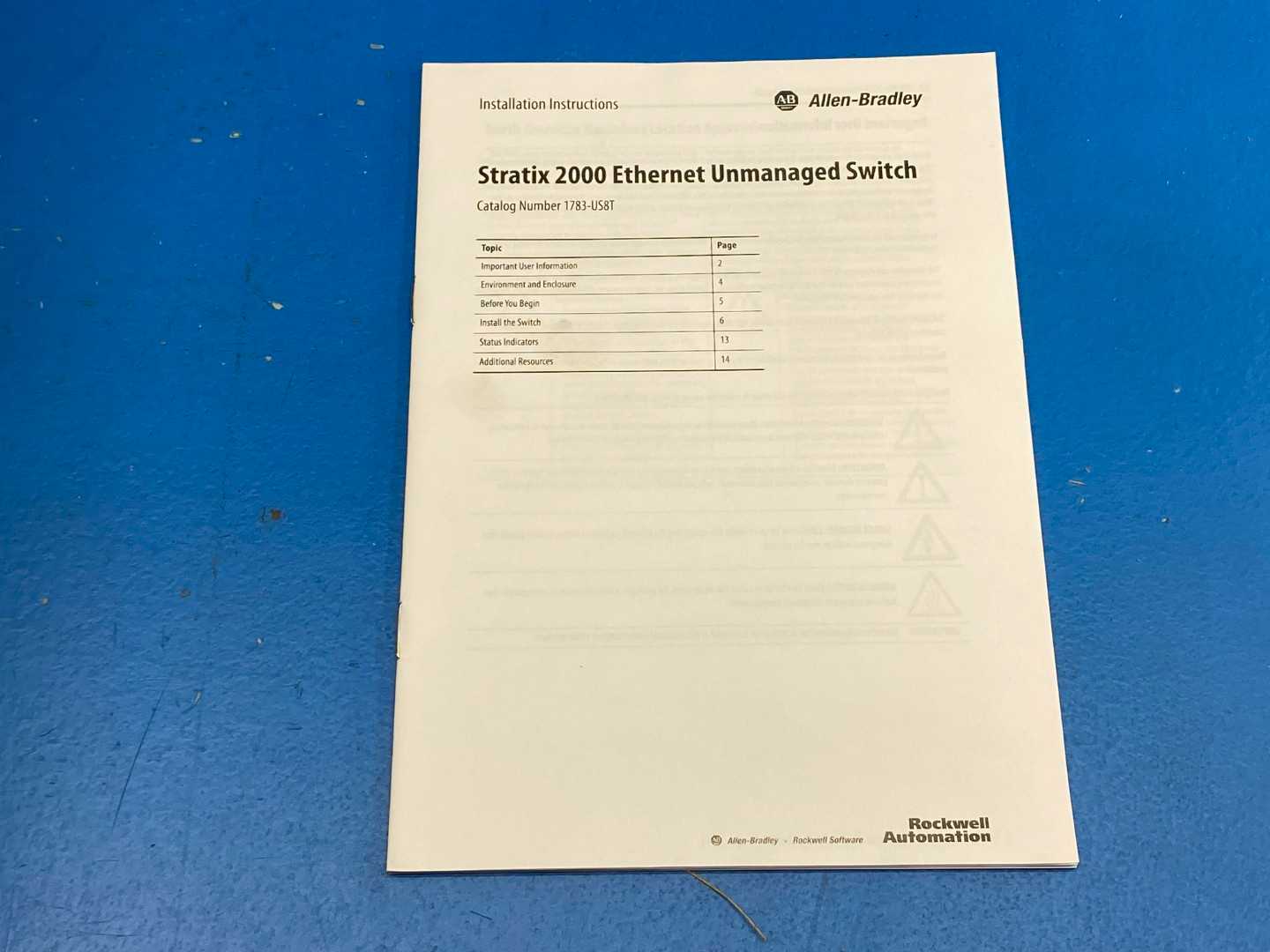 Allen-Bradley 1783-US8T, Stratix 2000 Unmanaged Ethernet Switch Series A DIR/VER 10000326813/00