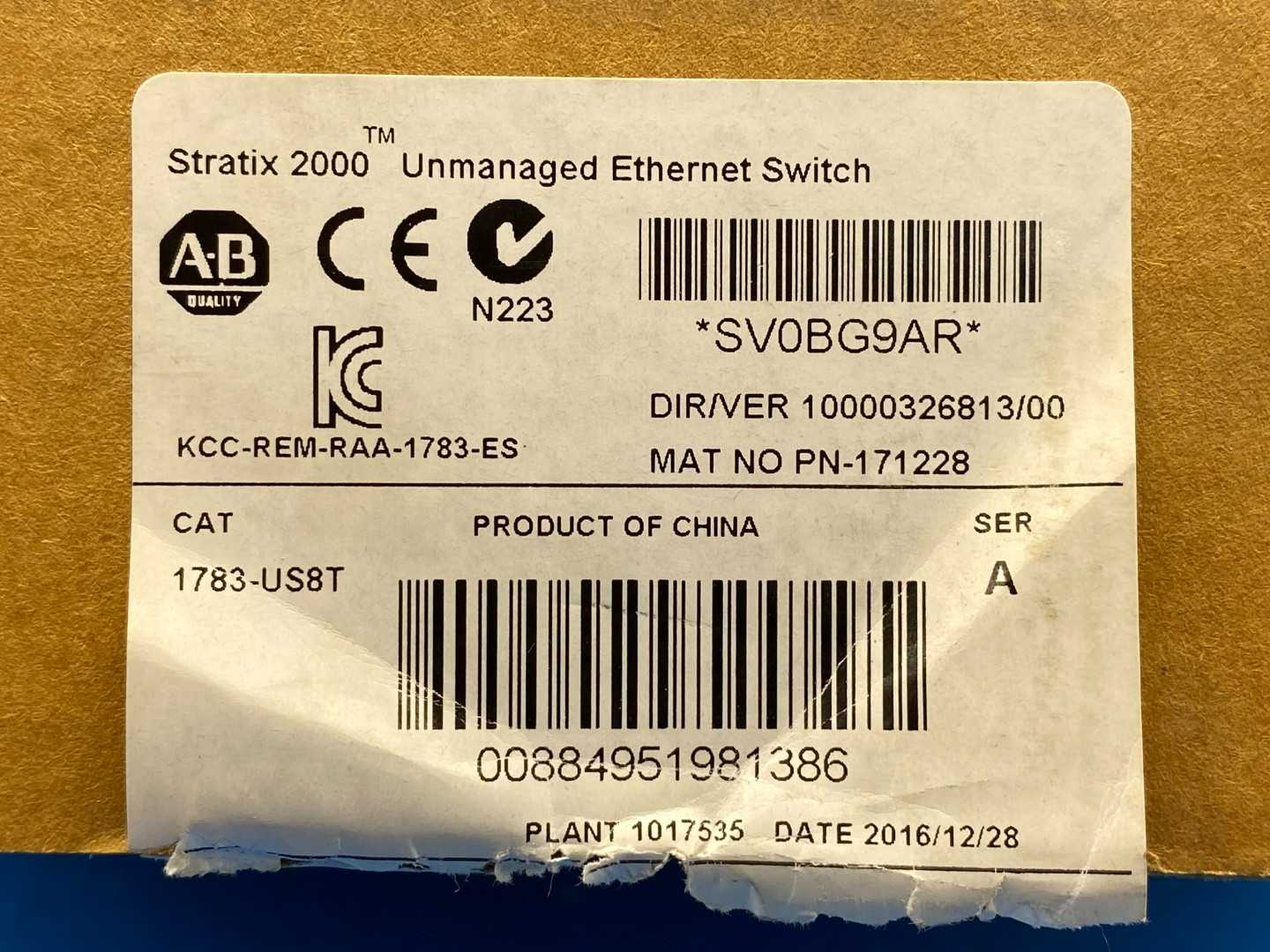 Allen-Bradley 1783-US8T, Stratix 2000 Unmanaged Ethernet Switch Series A DIR/VER 10000326813/00