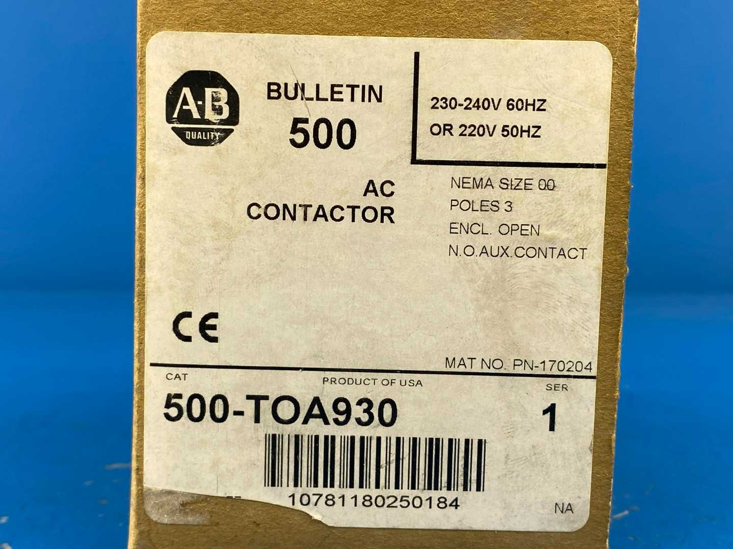 Allen-Bradley 500-TOA930, AC Contactor Series 1 NEMA Size 00, 3-pole, 9 A