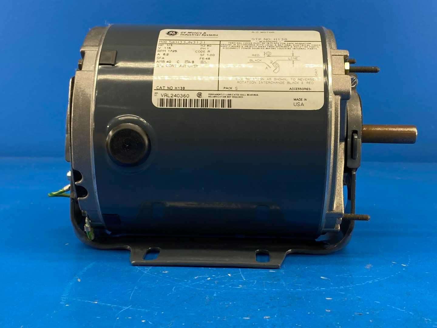 1/3HP 115V 1725 RPM Single-Phase General Electric AC Motor 5KH33JN3121 (H138)