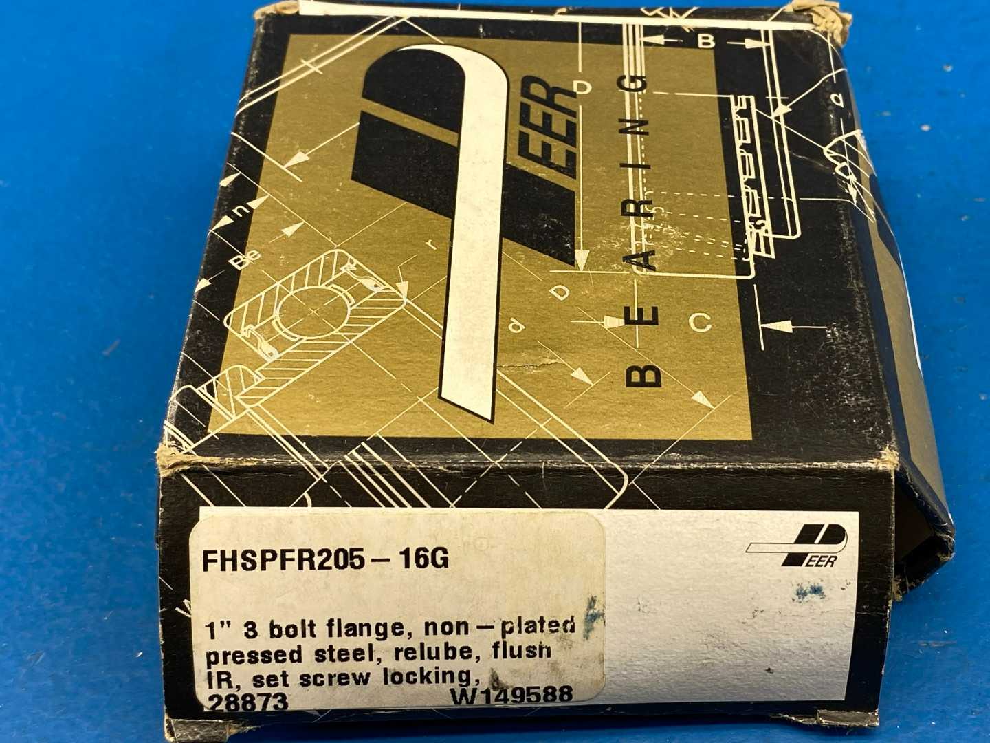 Peer Bearings FHSPFR205-16G, 1" Bore, Set Screw Locking, Ball Bearing Insert, 3-Bolt Flange