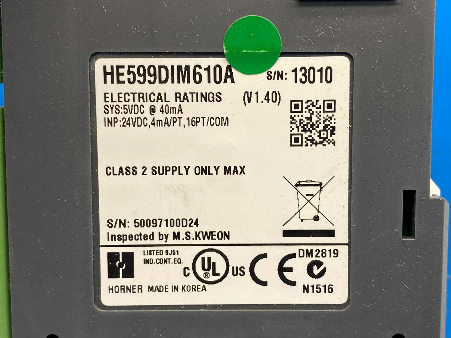 Horner Electric HE599DIM610A Smart Rail I/O 16pt DC Input Module