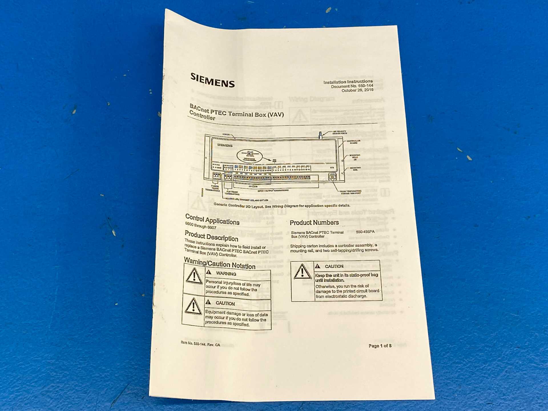 Siemens BACnet Programmable VAV Controller 550-495PA
