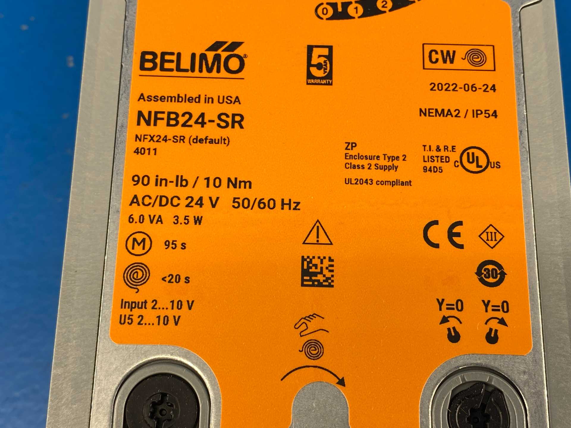 Belimo NFB24-SR 24V Spring Return Damper Actuator