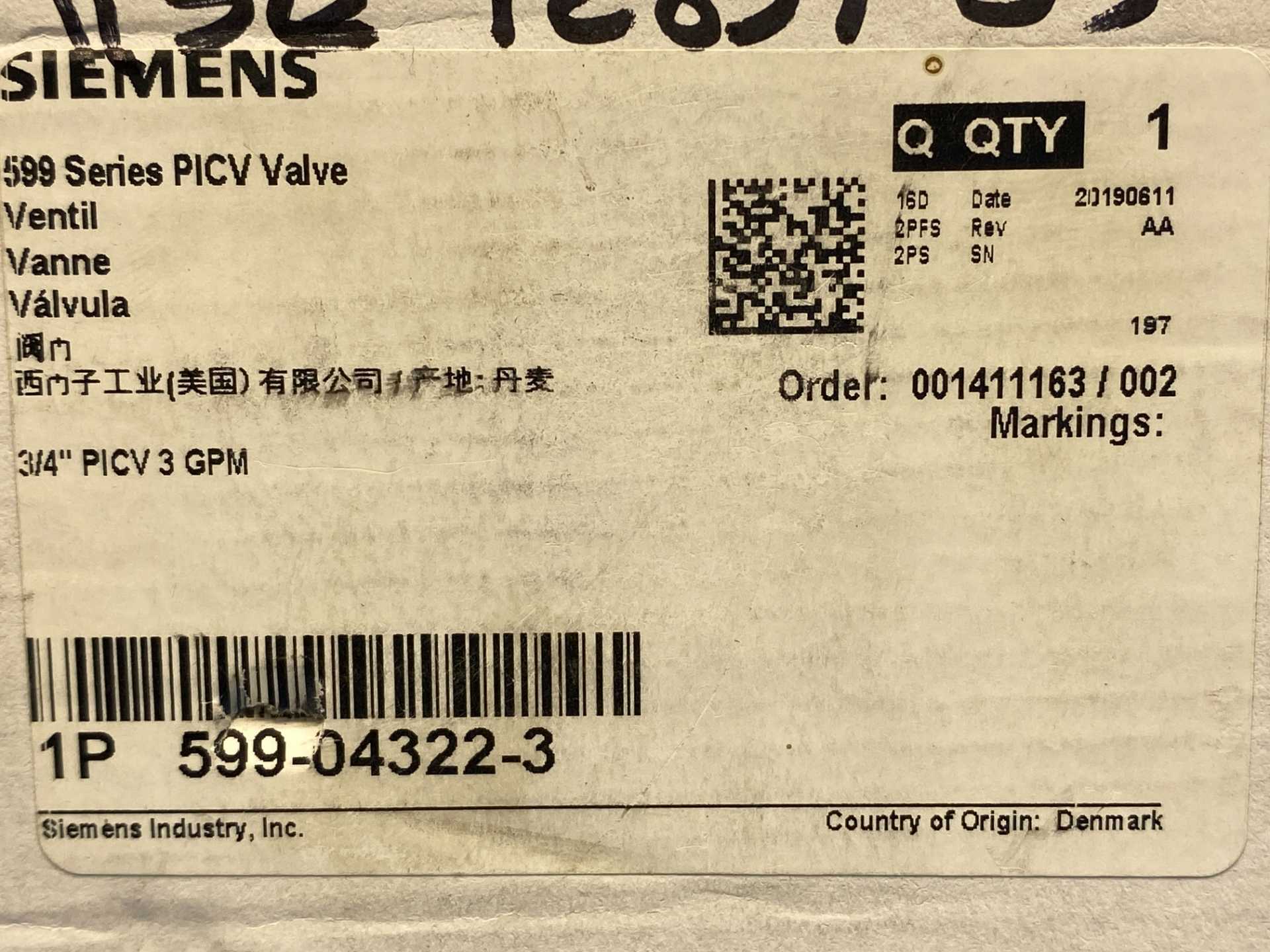 Siemens 599-04322-3, 3/4" Pressure Independent Control 2-way Valve (PICV) 3-GPM NO