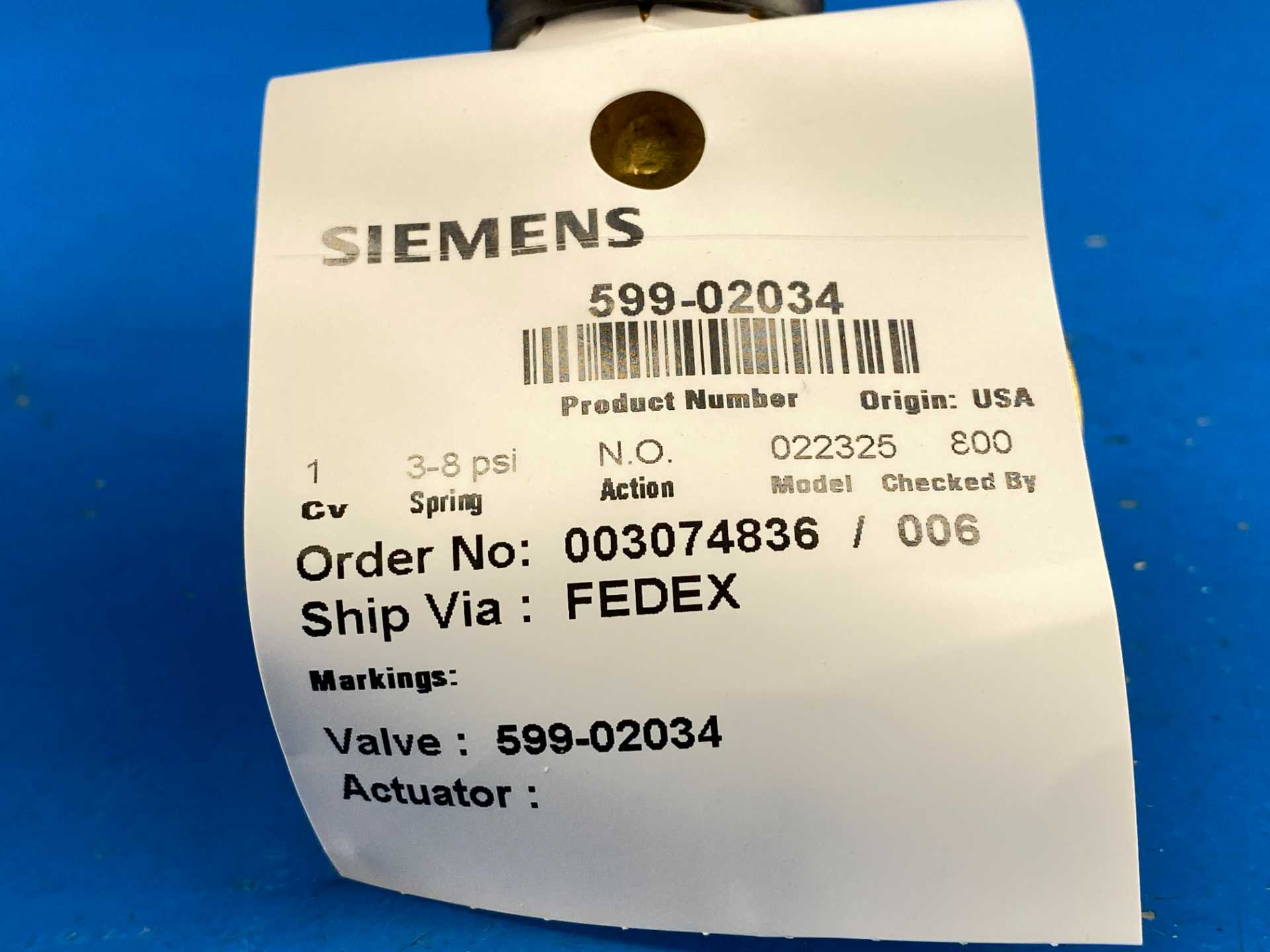 Siemens Valve Actuator 599-02034