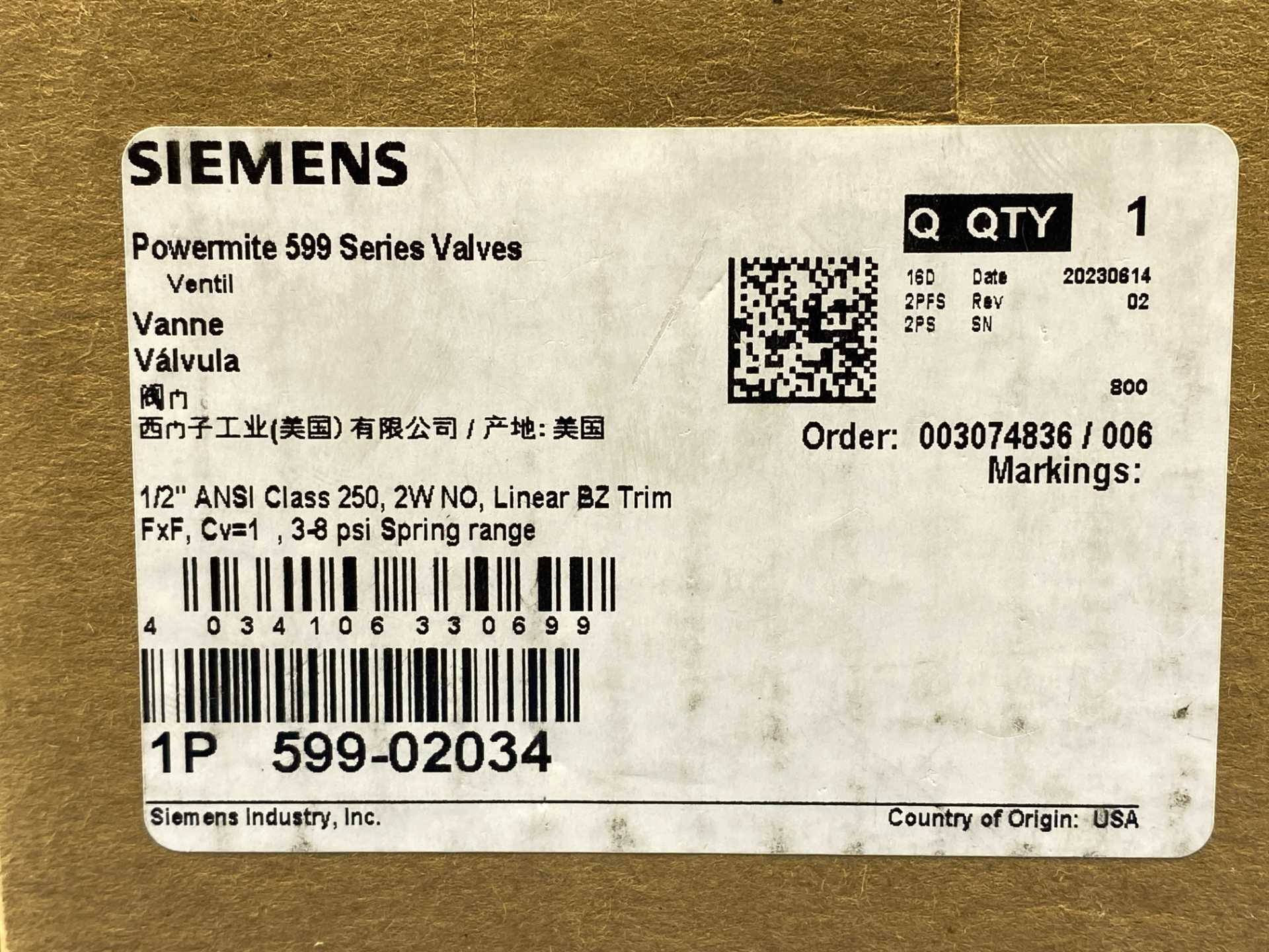 Siemens Valve Actuator 599-02034