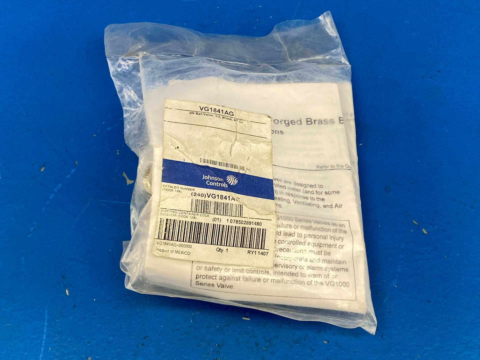 Johnson Controls VG1841AG 3W Ball Valve 1/2" Brass