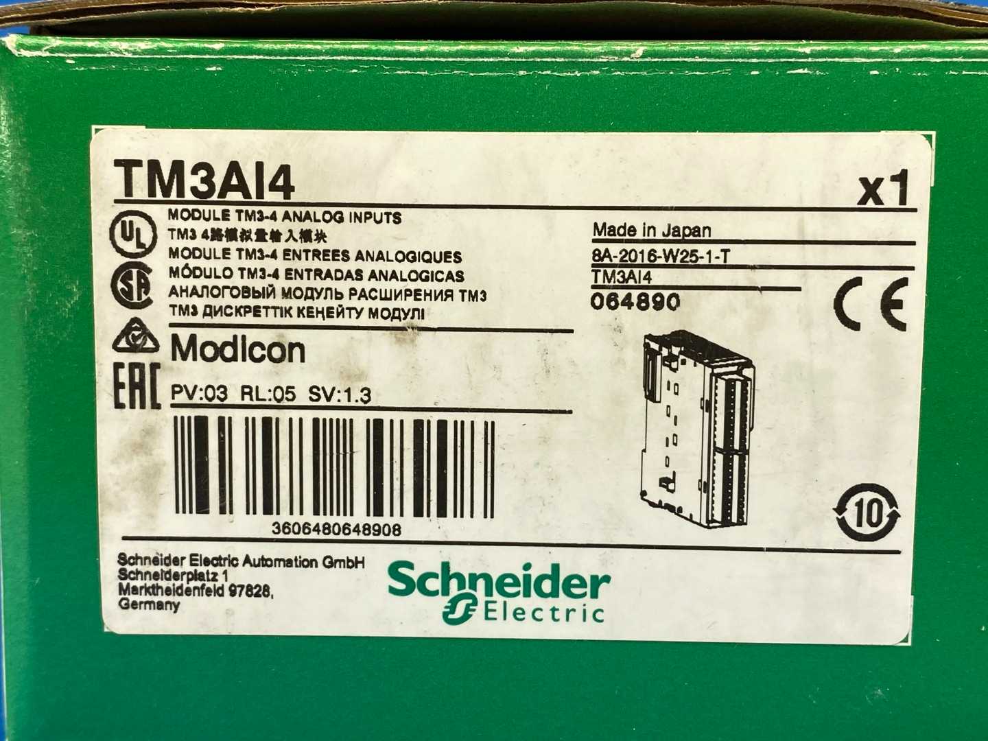 Schneider Electric Modicon TM3AI4 Analog Input Module, 4-Channel, 0–10V / ±10V / 0–20mA / 4–20mA