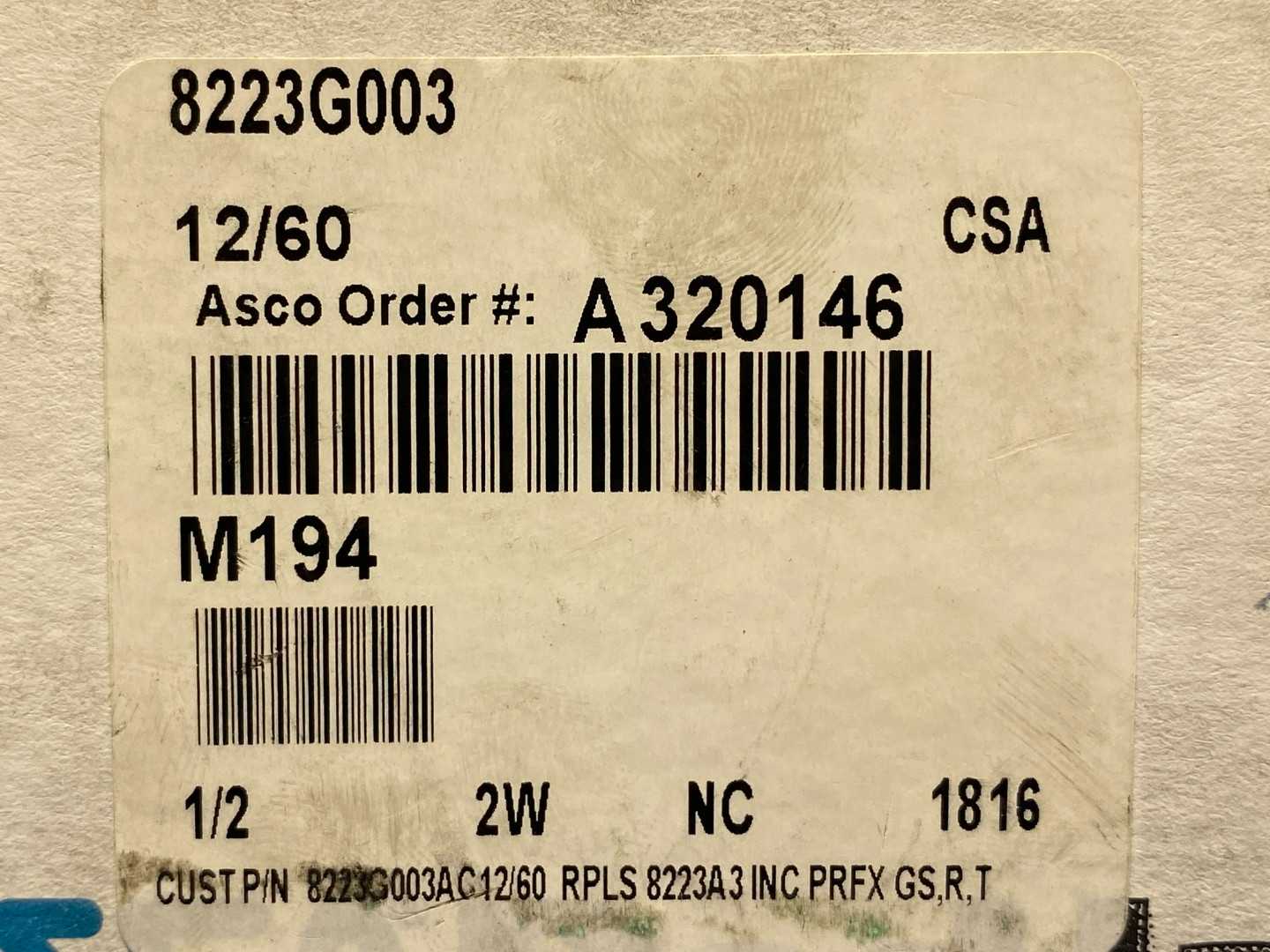 ASCO Red-Hat 8223G003 1/2" Pipe 12V 1500PSI 2-Way Solenoid Valve