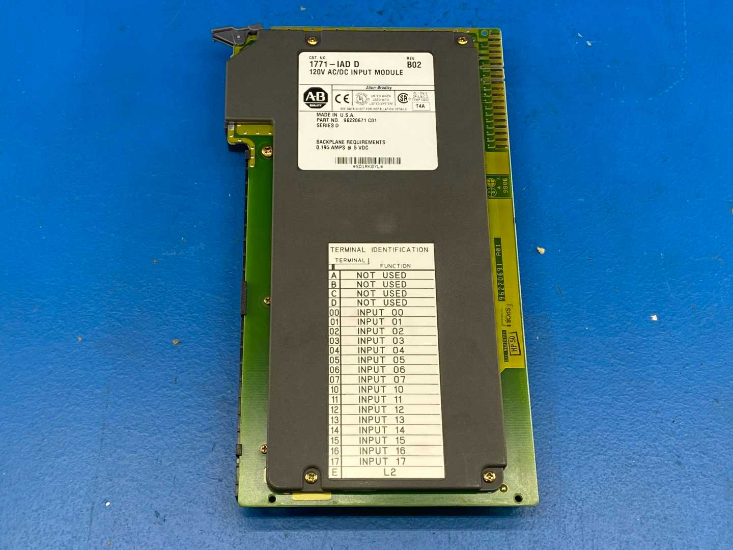 Allen-Bradley 1771-IAD D 120V AC/DC Input Module T4A REV:B02