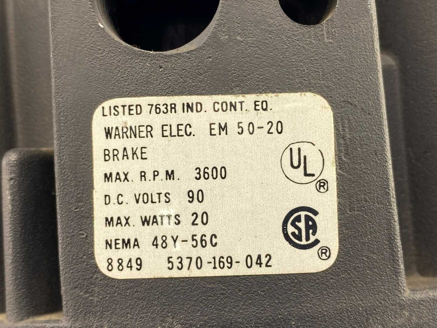 WARNER ELECTRIC 5370-169-042 BRAKE EM-50-20