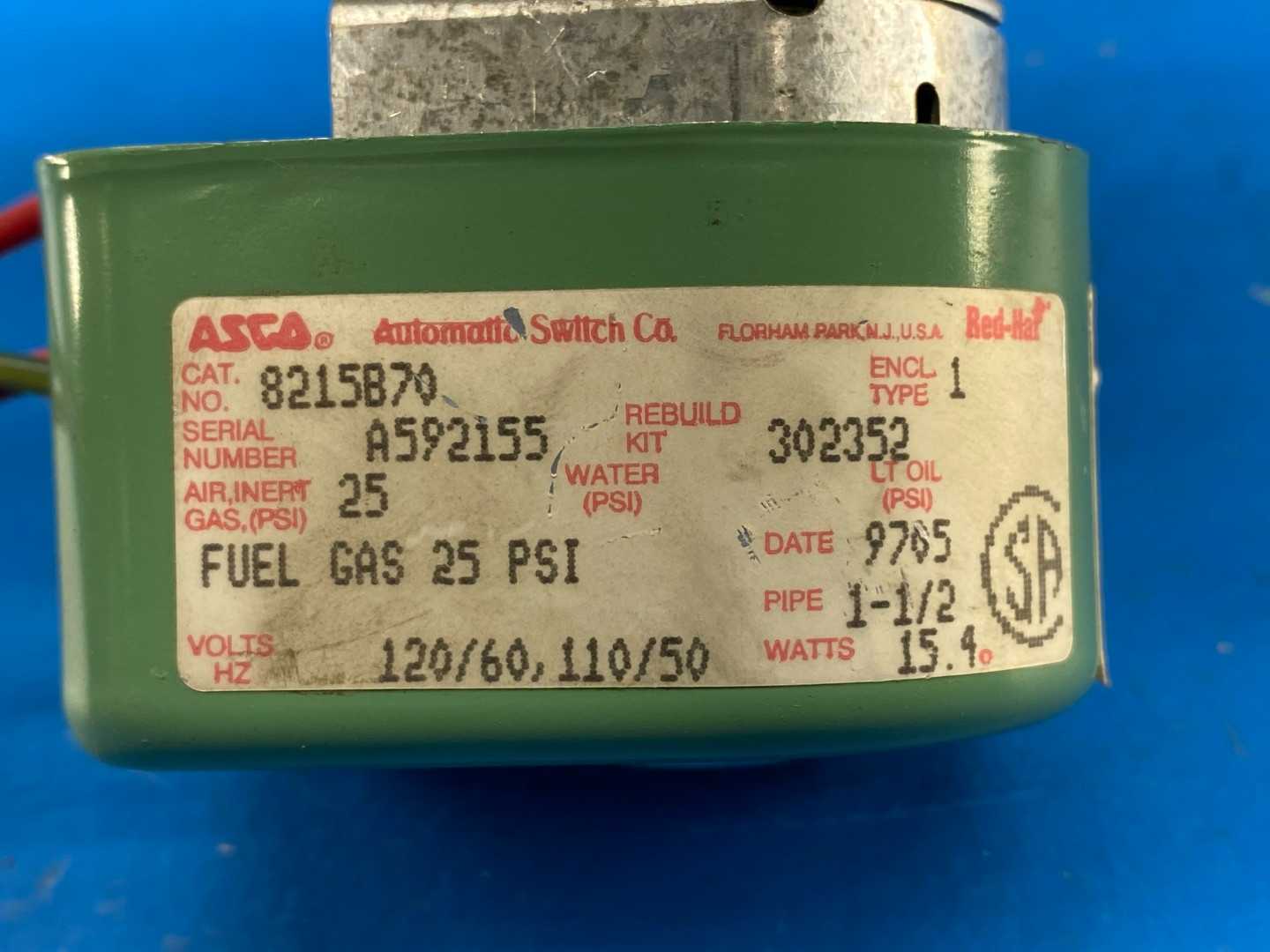 1-1/2" ASCO RedHat Aluminum Solenoid Air Valve 8215B70, 1,900,000 BtuH Max (120v)