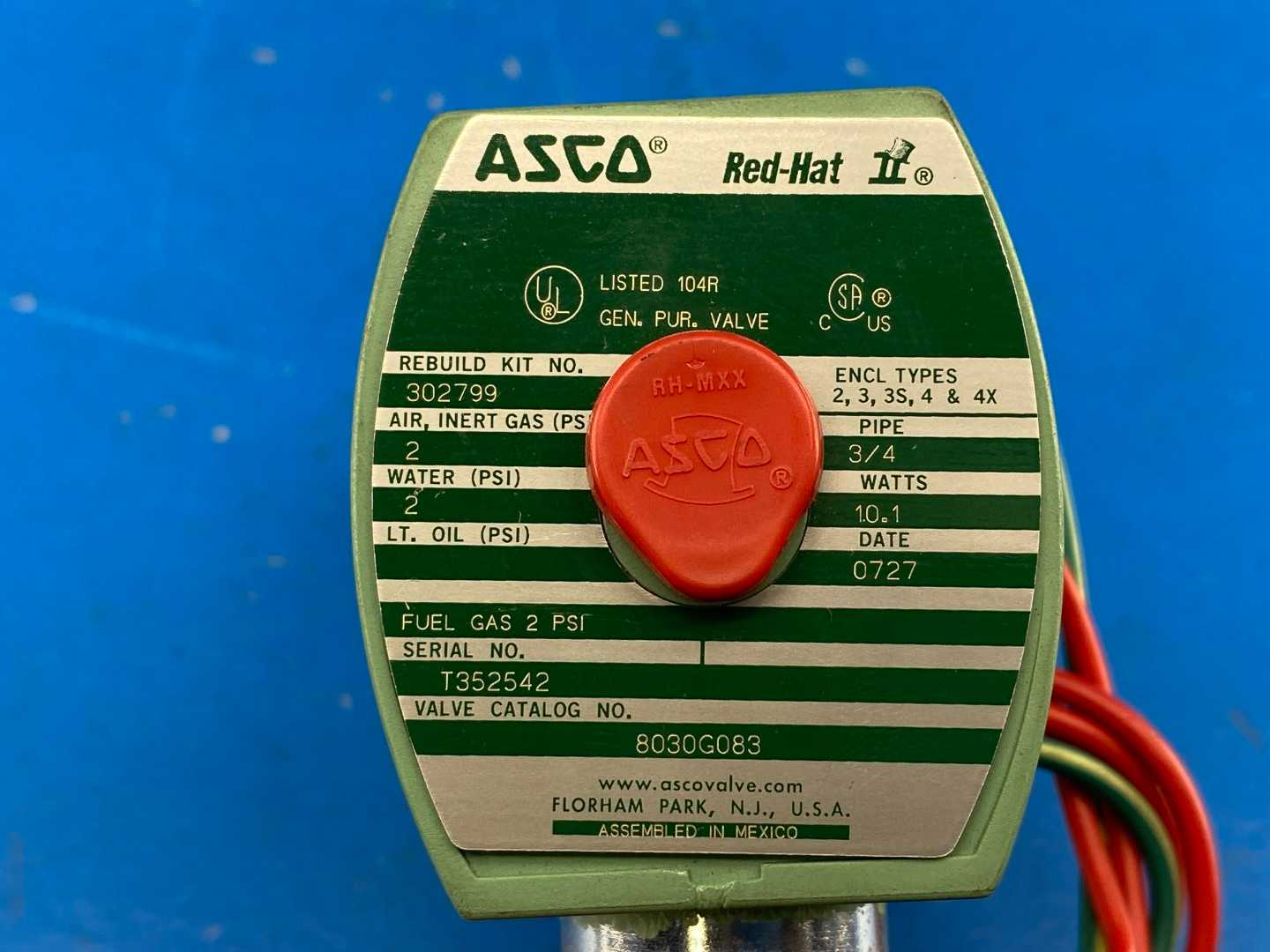 ASCO Red-Hat 8030G083 3/4"Pipe 2-Way Solenoid Valve 110/120V 50/60Hz