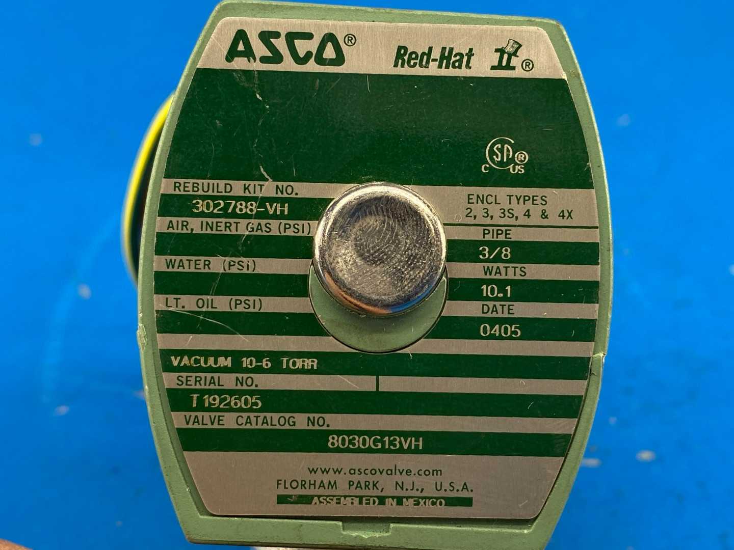 ASCO Red-Hat 8030G13VH 3/8" Solenoid Shutoff Valve Vacuum 10-6 TORR