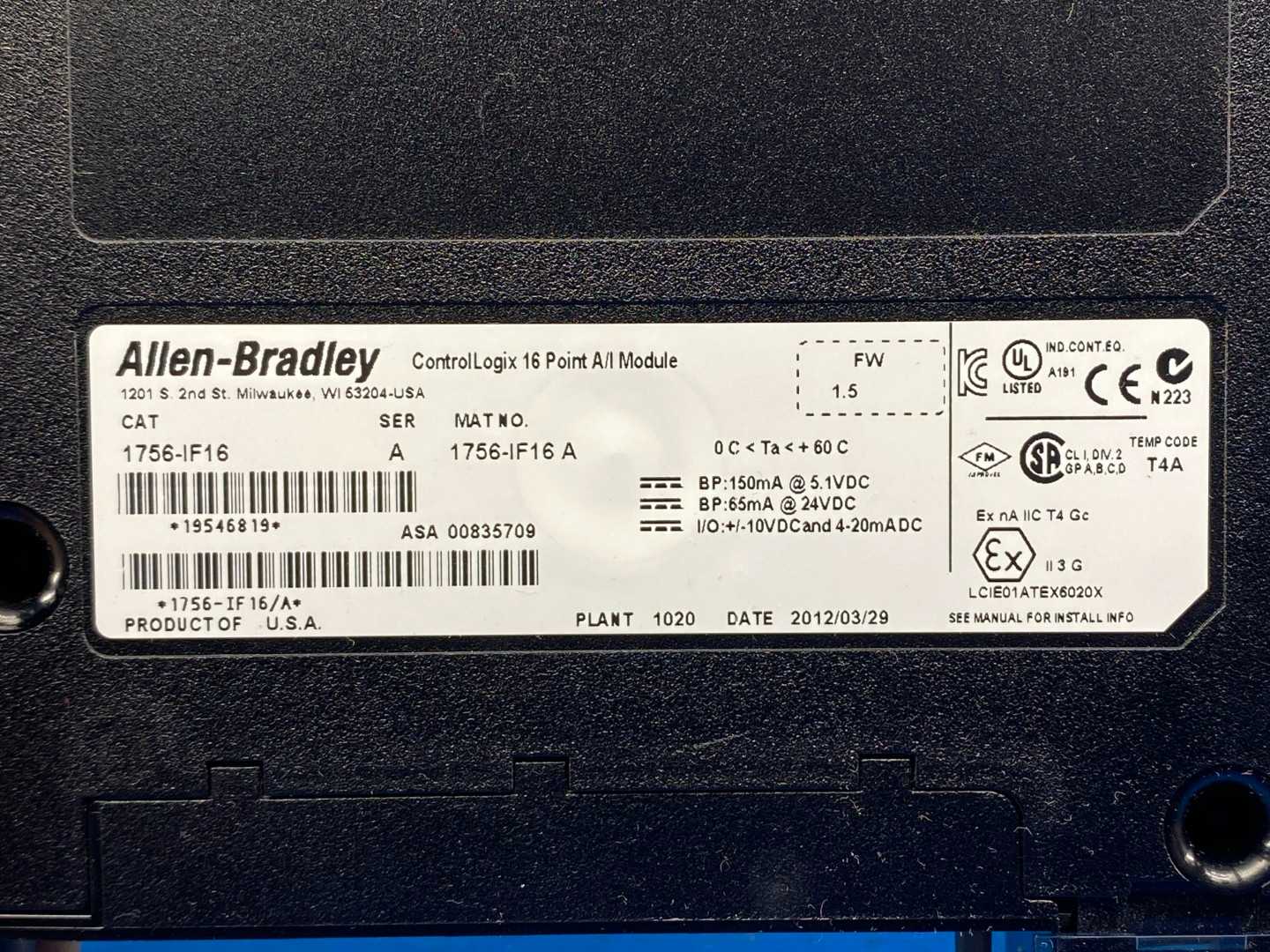 Allen-Bradley 1756-IF16 SER A ControlLogix 16 Pt A/I Module