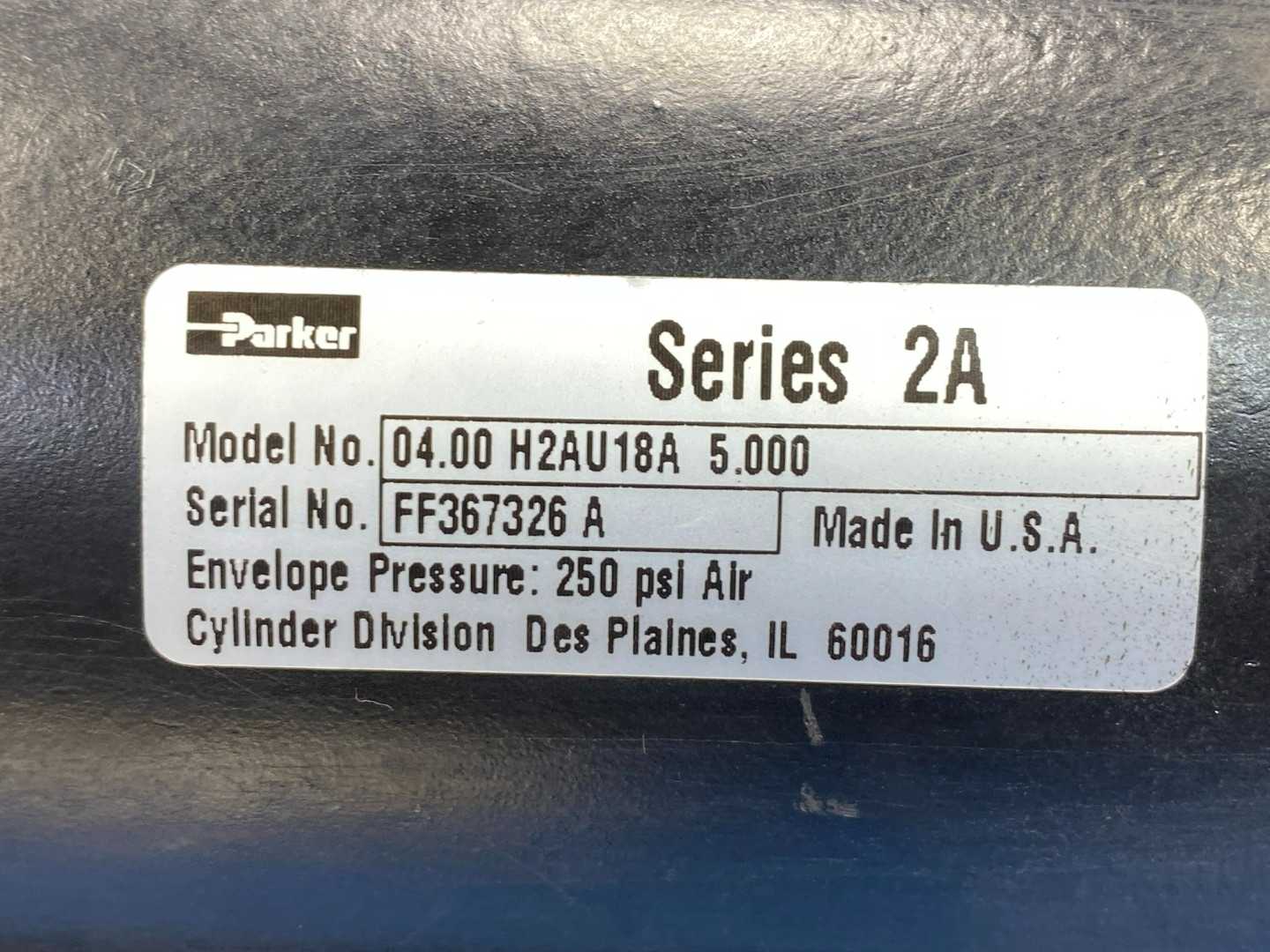 Parker 04.00 H2AU18A 5.000, Series 2A Pneumatic Cylinder 4" Bore 5" Stroke 250 PSI AIR
