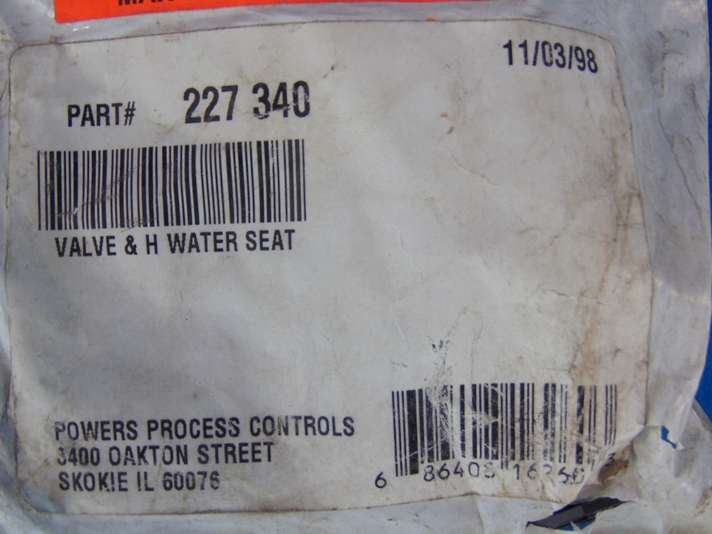 Powers Process Controls 227-340 Valve Hot Water Seat Kit FNOB