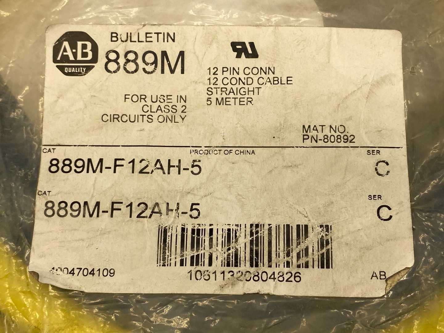 Allen-Bradley 889M-F12AH-5, 12-Pin Conn, 12 Cond Cable, Straight 5 Meter