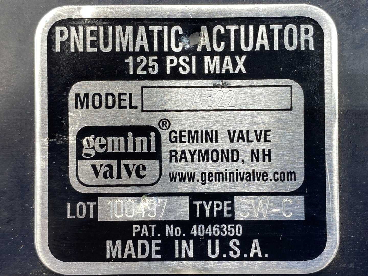Gemini Valve 1-1/2 86-1-RT-6-A522-4GP-SC07D-120VAC-DS, 1-1/2" Double Acting Pneumatic Actuated Ball Valve