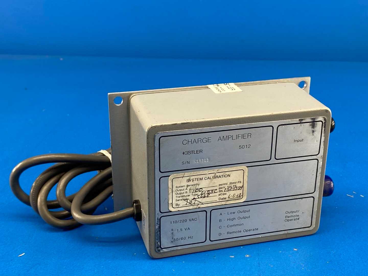 Kistler 5012 Charge Amplifier, 110/220VAC, 6/5/12 System Calibrated