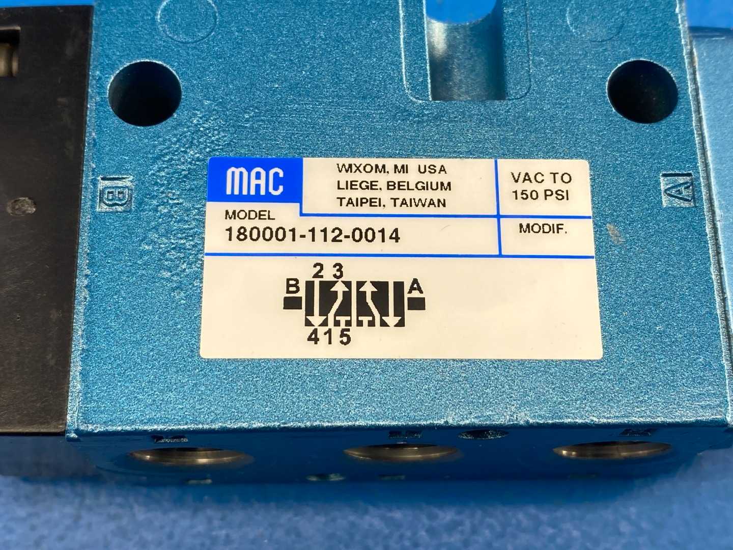 MAC 180001-112-0014 Pneumatic Valve 5-Port Roller Mechanically Actuated, 150 PSI