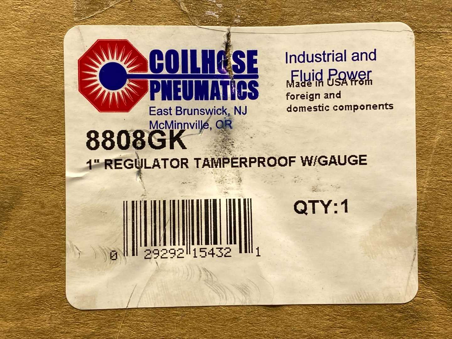 Coilhose Pneumatics 8808GK, 1" Regulator, Tamperproof w/ Gauge