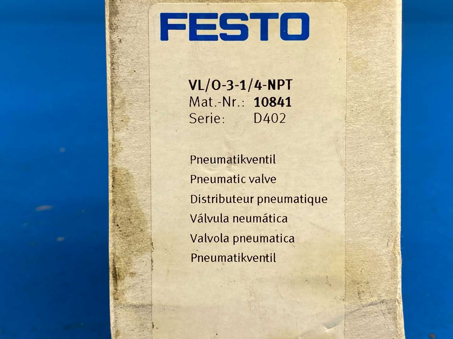Festo VL/O-3-1/4-NPT (10841), Pneumatic Valve, 3/2 Way, Normally Closed, Valve Size 1/4" 14-145PSI (0.95-10 Bar)