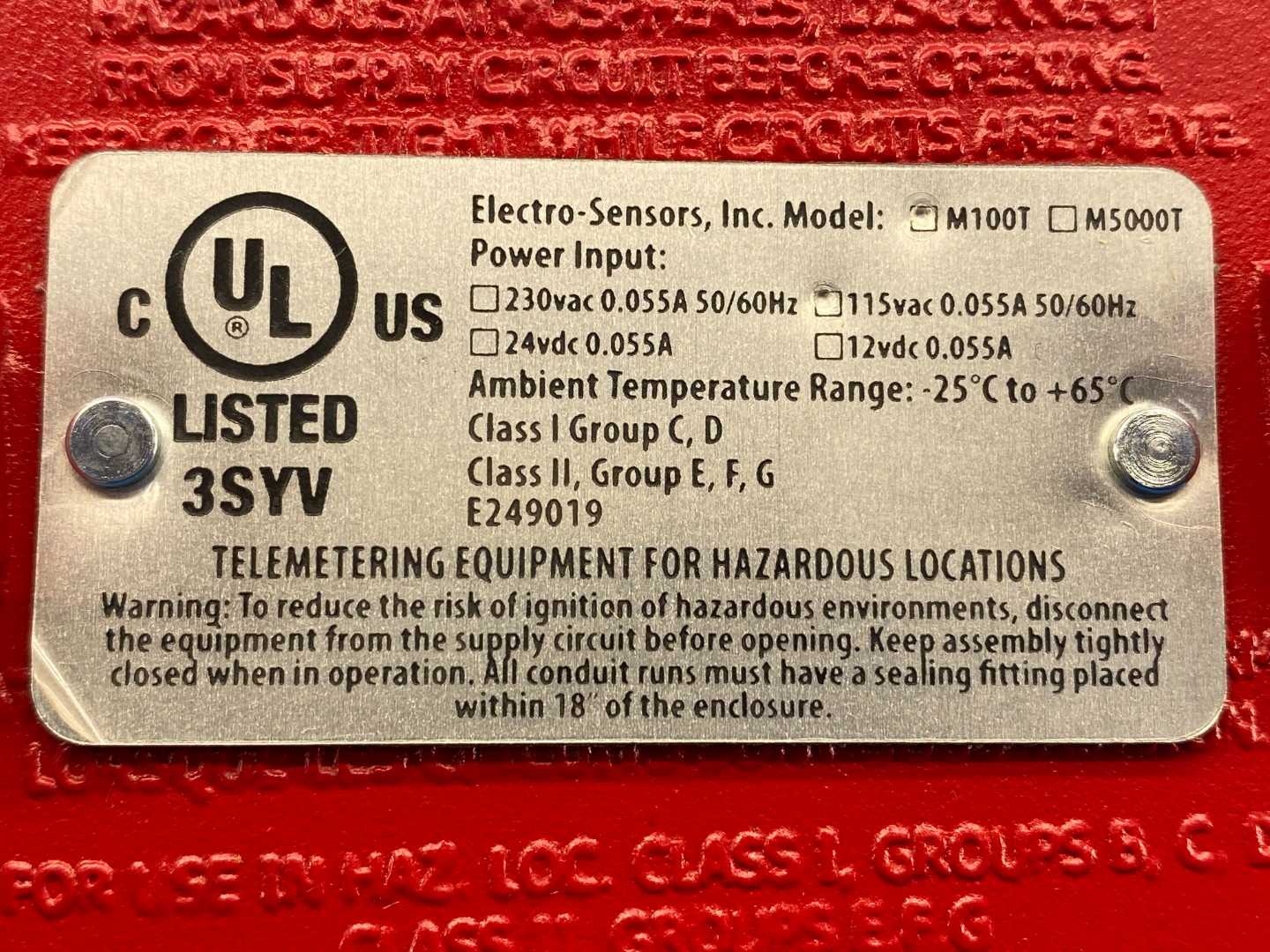 Electro-Sensors, Inc. Shaft Speed Switch, Model: M100T (P/N: 800-001700)