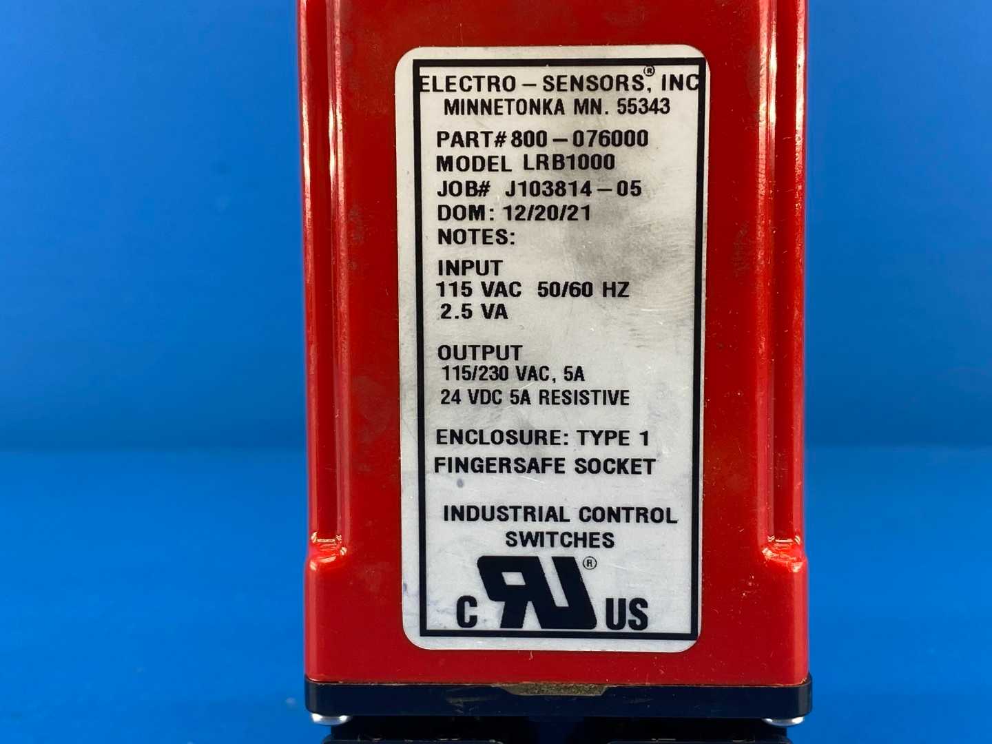 Electro-Sensors, Inc. Part #800-076000, Model: LRB1000, Industrial Control Speed Switch 115/230V
