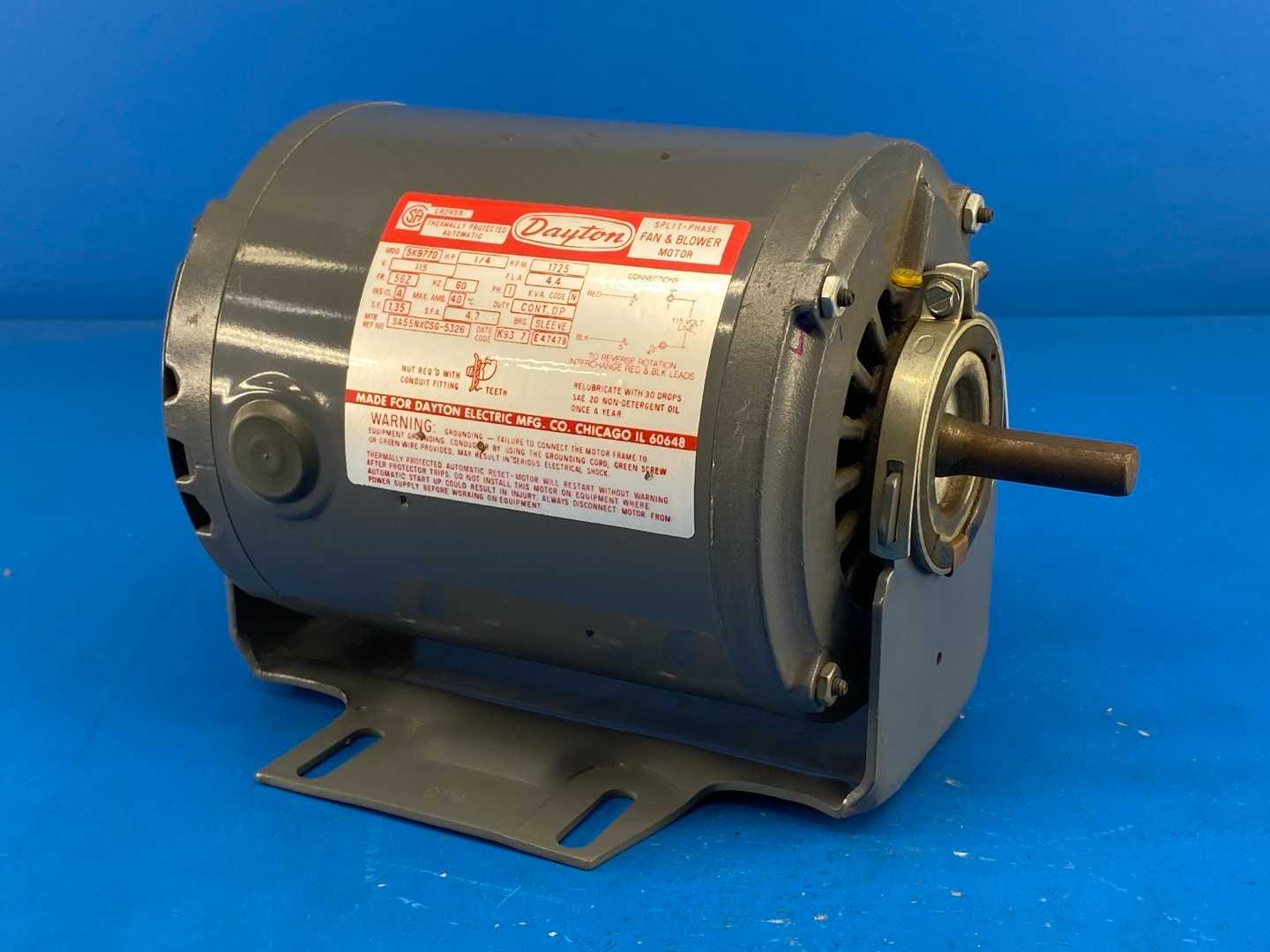 1/4HP 115V 1PH Dayton 5K977D, 1725 RPM 56ZFR, SPlit-Phase Fan & Belt Drive Blower Motor