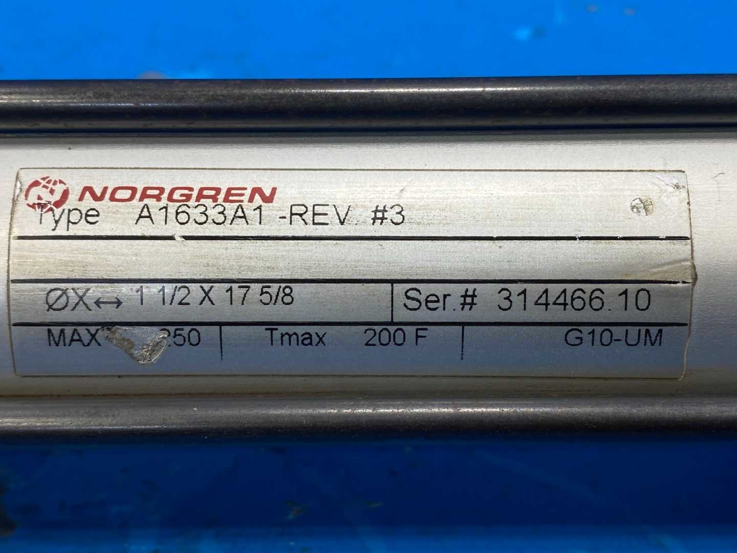 Norgren A1633A1-REV#3 1-1/2" Bore, 17-5/8" Stroke Pneumatic Cylinder 250 PSI