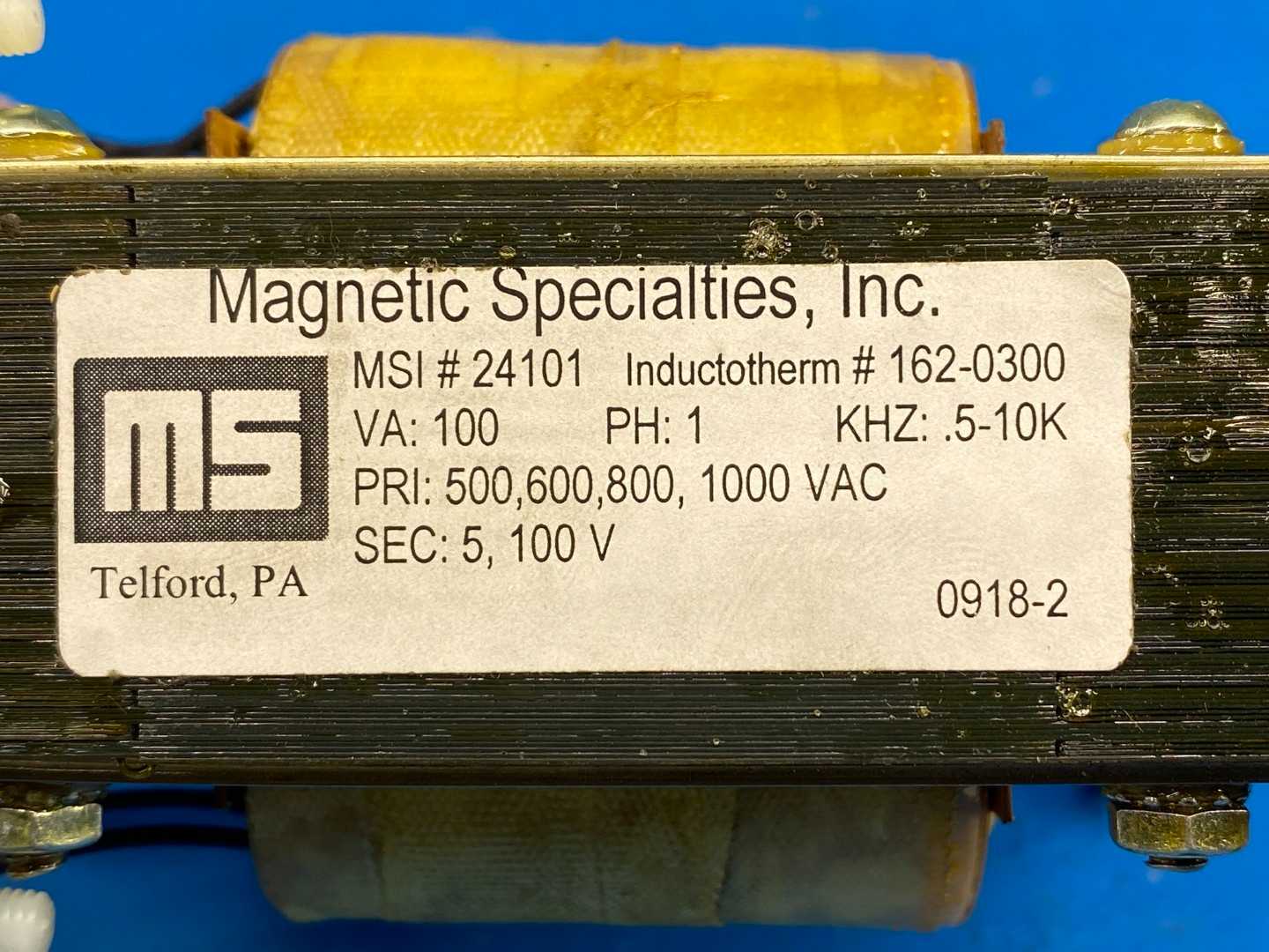 MSI #24101 Inductotherm #162-0300 Plate Transformer 100VA, PRI 500–1000V, SEC 5/100V