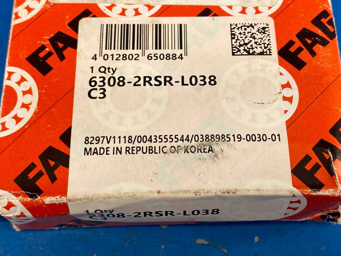 FAG 6308-2RSR-L038-C3 Deep Groove Ball Bearing 1.57" Bore x 3.54" OD x 0.91" Width (40mm x 90mm x 23mm)
