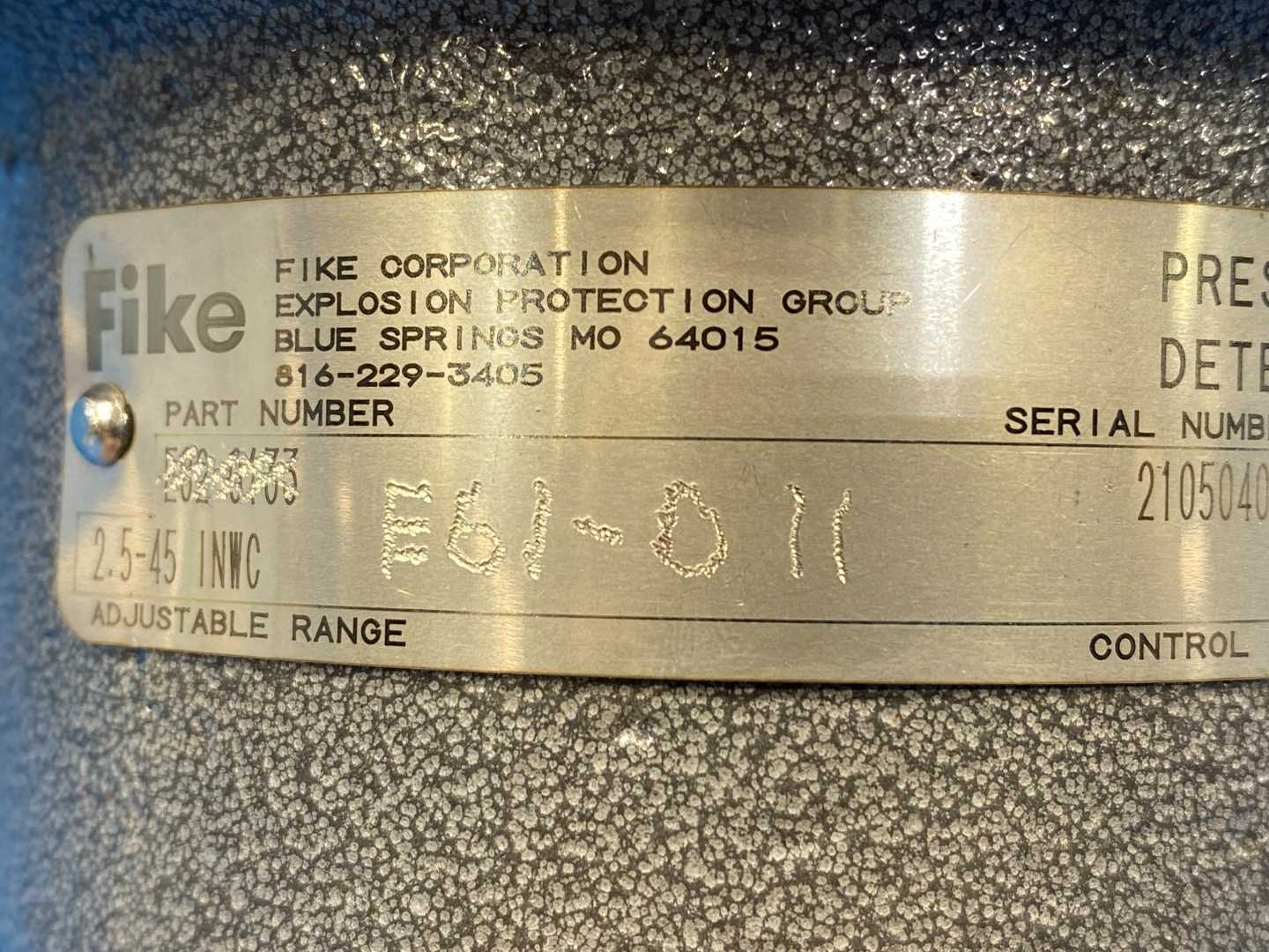 Fike E61-011 Single Diaphragm Explosion Proof Differential Pressure Switch with SOR Type S Switch